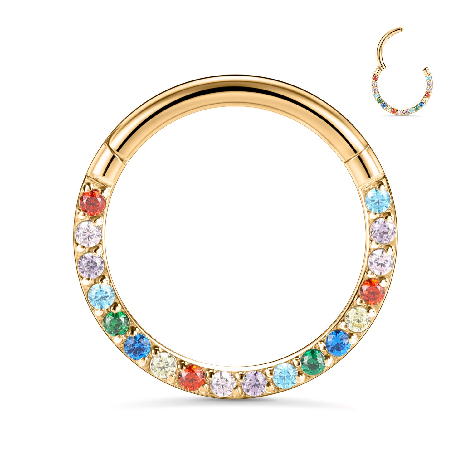 hengkaixuan 16G Conch & Septum Piercing Jewelry - Daith Clicker & Hoop Earring - Surgical Steel Nose Ring - Gold 6mm CZ Opal — view 16