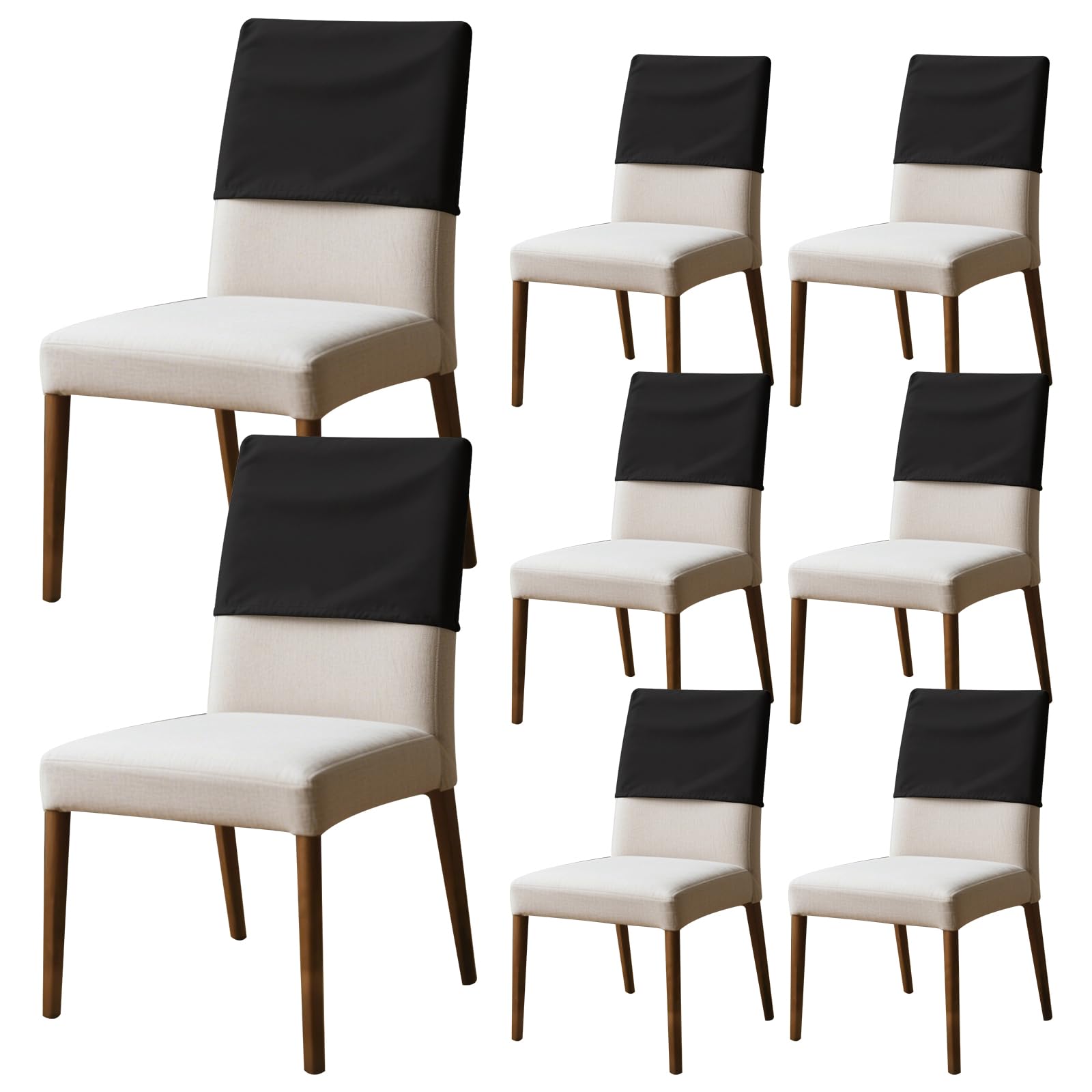 Kuanght 8Pcs Dining Chair Back Covers, Elastic Backrest Slipcover, Dustproof Chair Back Protective Cover, Washable Removable Chairs Protector for Banquet, Kitchen, Party and Hotel(Black-M)