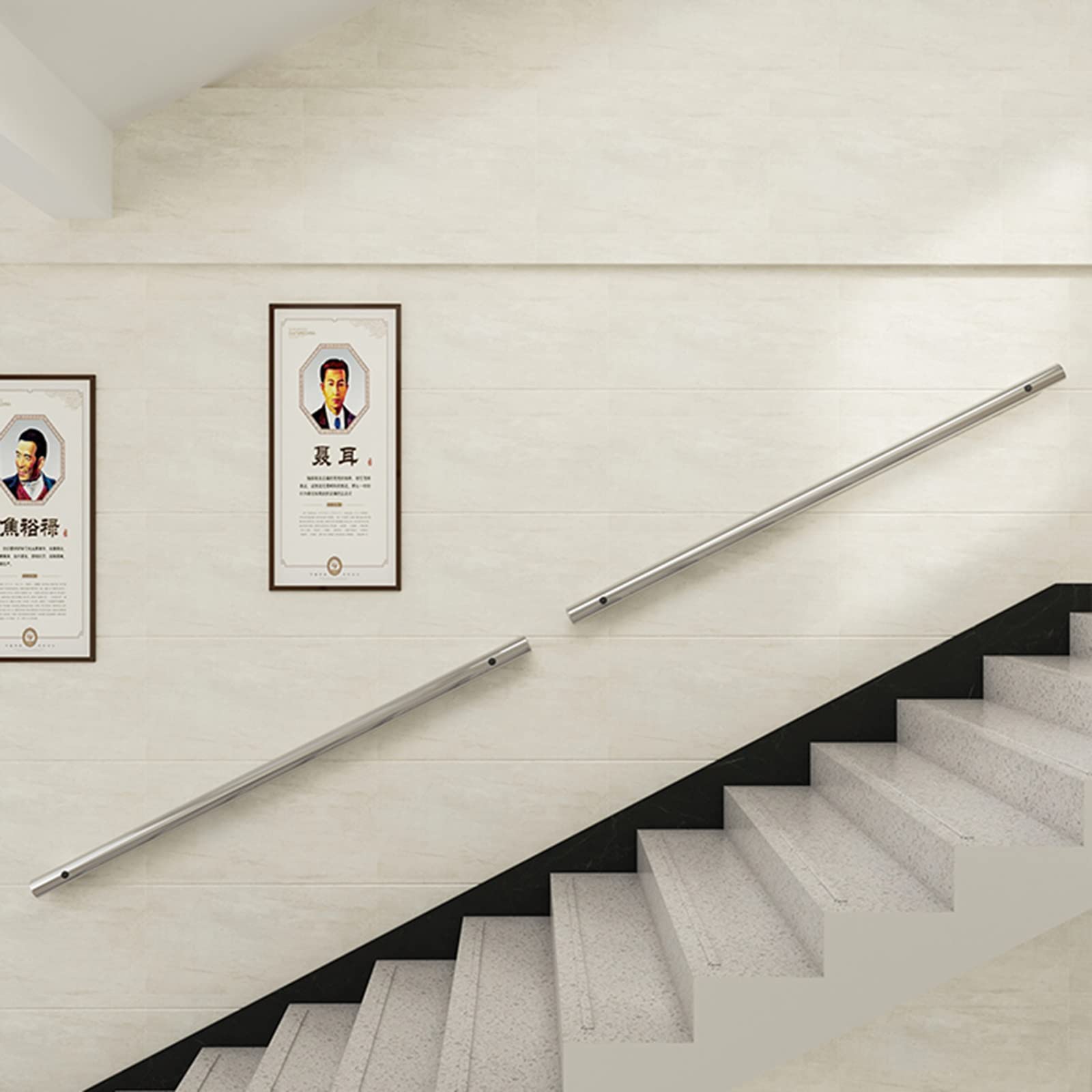 2-Pack Stair Handrails 27.5" - Wall Mount Grab Bars For 1-3 Steps Indoor Outdoor Use