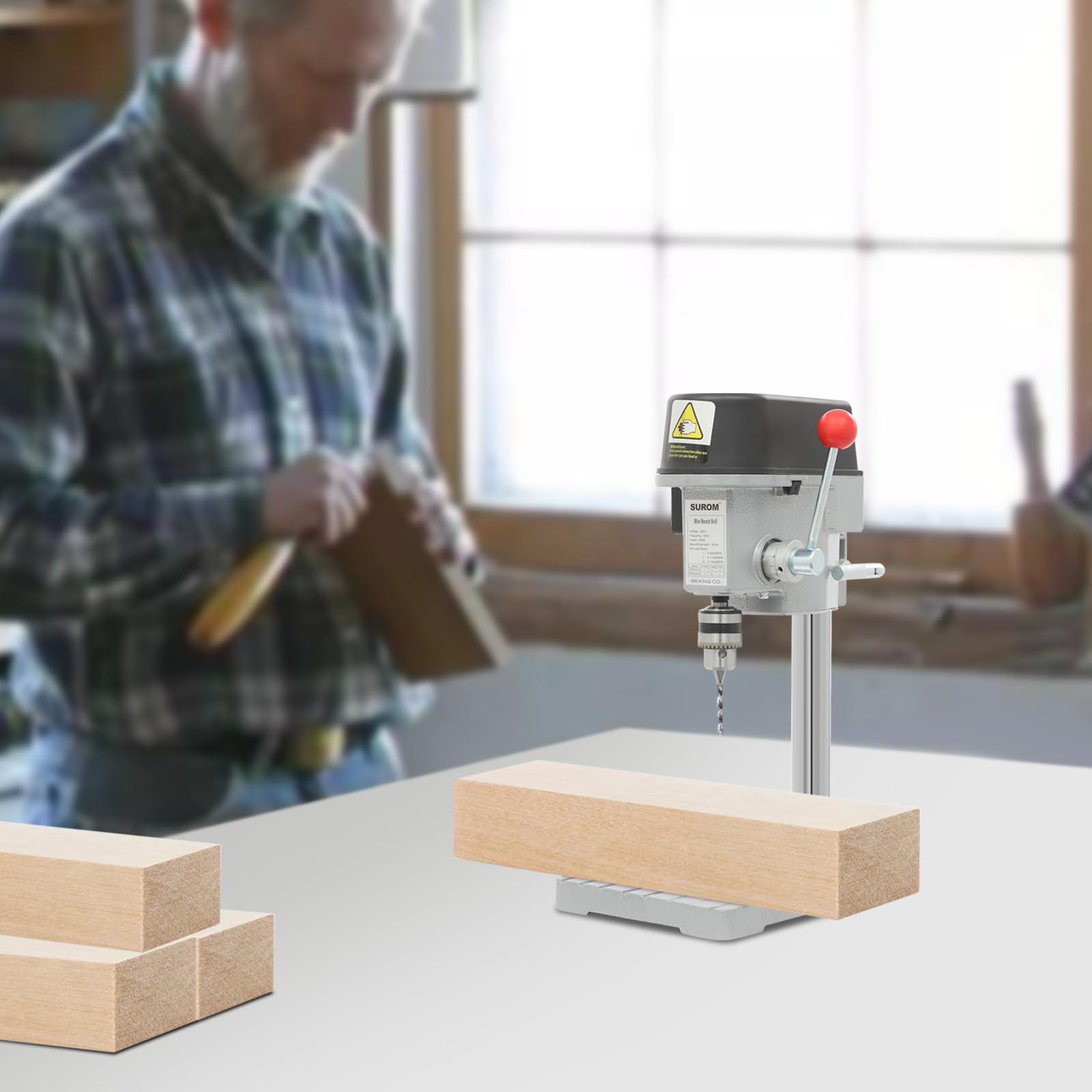 Mini taladro de columna, taladro de banco de trabajo 3 velocidades ajustable, 340 W, portabrocas 1-10 mm, profundidad de perforación 25 mm, ideal para bricolaje, modelismo y enseñanza