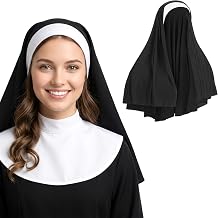 Nun Headpiece for Women, Nun Habit Costume Accessory, Polyester Veil with Black & White Design for Women Adult Halloween Cosplay Party One Size, 23.2 x 17.7 Inches