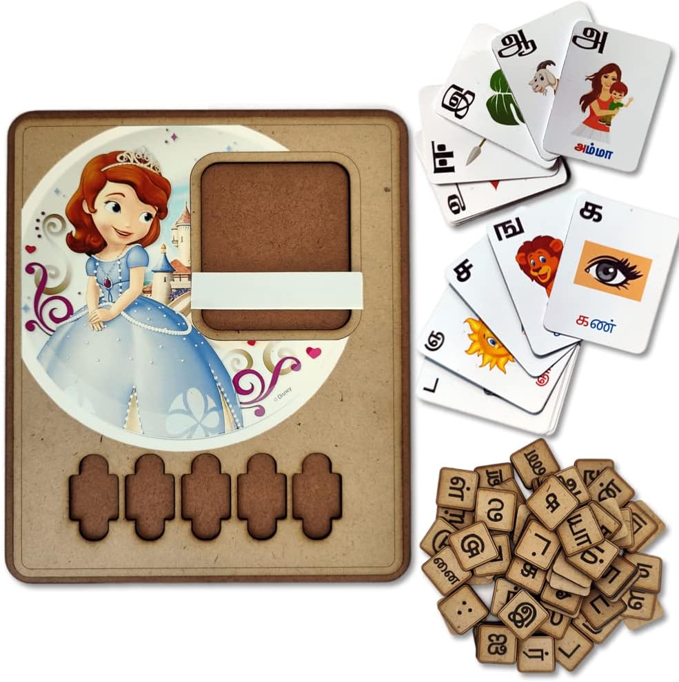Spell & Learn Set for Kids Learning Tamil Word Game with Flash Cards | Plain MDF |Gift for Kids Age 3+ Years (Design 1)