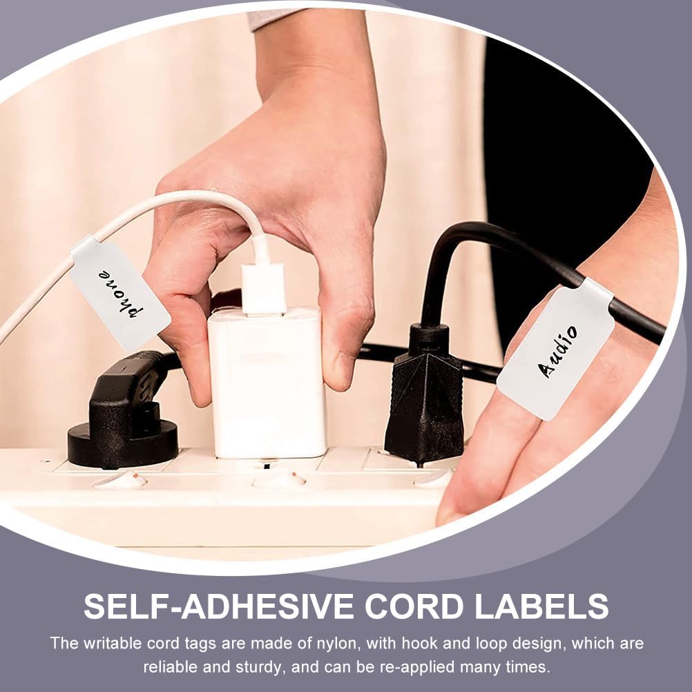 UKCOCO 100pcs Cable Labels, White Identification Tag Adhesive Cord Labels Tags for Electronics L aser Printer and Handwriting Cable Management