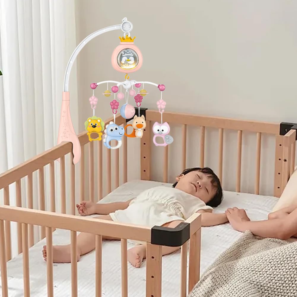 Bébé Mobile de Berceau Musical avec Projection et Lumineux, Mobile Lit Bébé Rotatif à 360°, Mobile Animaux Bébé, Jouet Hochets Rotatifs Suspendus, Boîte à Musique Télécommandée, Cadeau Nouveau-né