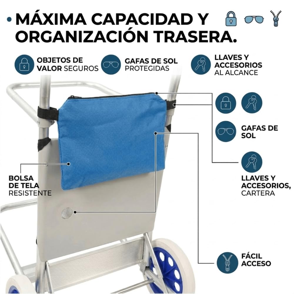 DEVESSPORT Carro de Playa Multifunción Convertible en Mesa Plegable | Ruedas Grandes, Aluminio Ligero, Bolsa de Red y Diseño Compacto para Transporte y Comodidad en la Playa o Camping