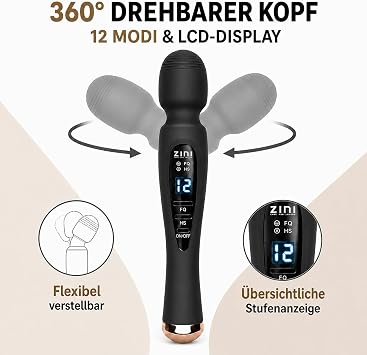 Powerful Massage Stick LCD 12 Vibration Modes IPX6.5 (Black)