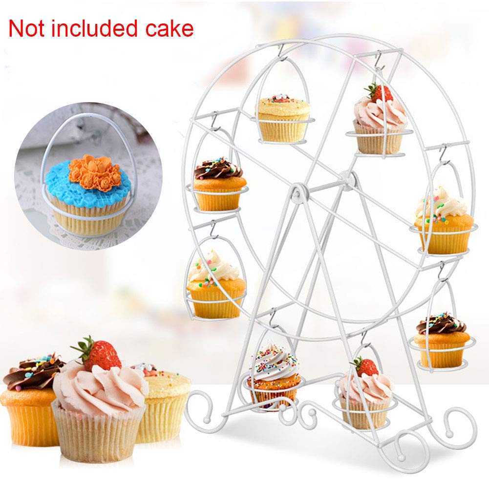Kisbeibi Supporto Girevole per Cupcake con Ruota panoramica, 8 Tazze in Filo Metallico, Supporto per Torte da Dessert