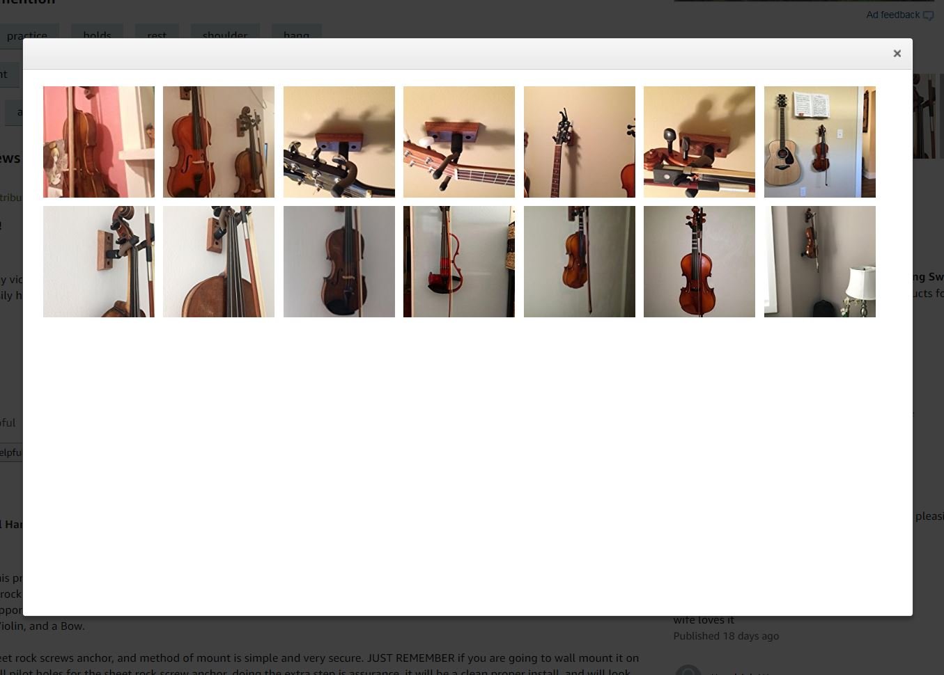 String Swing Violin Hanger Wooden Wall Mount for Home & Studio