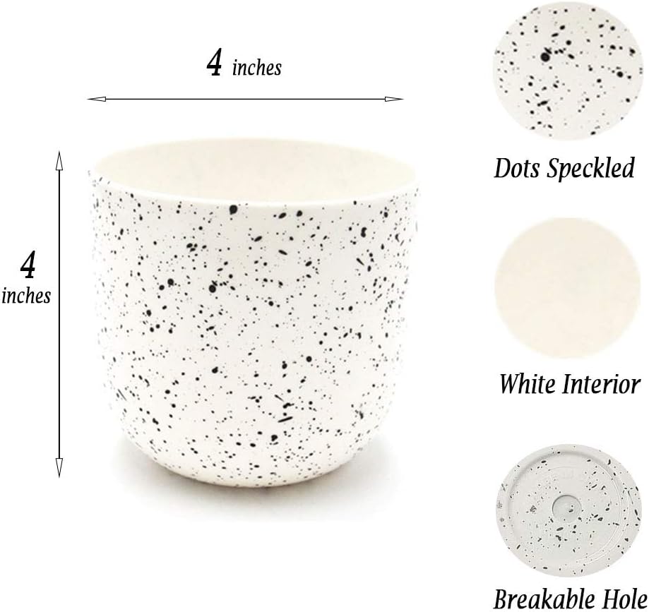 Mini Plant Pot Planter Indoor - Pack 3 Mini Succulent Pot Ceramic Effect Resin Planter Pot Speckled White for Plant Nursery Flower Cactus Home Office Decorative (Plants Not Included)