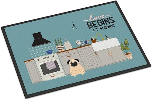 Miniatura 1 de Caroline's Treasures CK7712MAT Fawn Pug - Tapete de cocina de 18 x 27 pulgadas, tapete para puerta delantera, interior y exterior, para entrada,