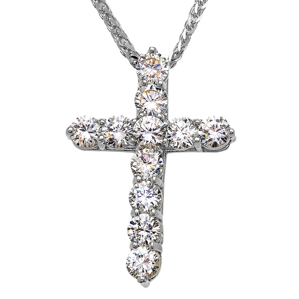 Elegant Sterling Silver Carat Round Cubic Zirconia Cross Pendant Necklace  (Large)