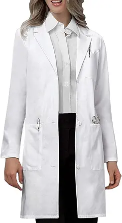 VOGRYE Women's Lab Coat Long Sleeve 3 Pocket Medical Coat with Button Wrinkle Resistant Professional for Doctor Nurse