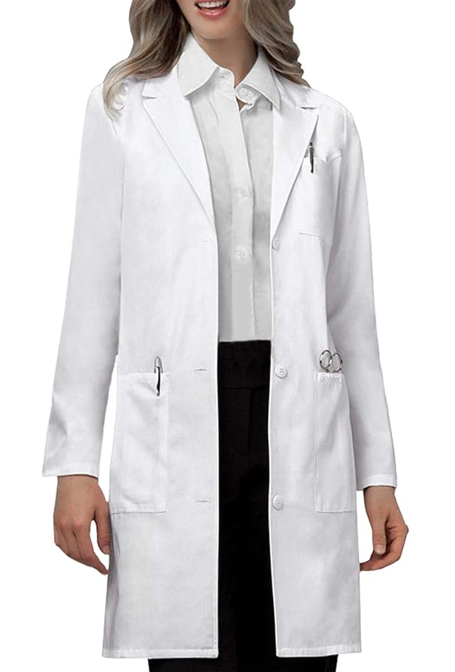 VOGRYE Womens Lab Coat Long Sleeve 3 Pocket Medical Coat with Button Wrinkle Resistant Professional for Doctor Nurse