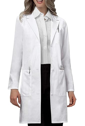 VOGRYE Professional Lab Coat for Women Men Long Sleeve, White, Unisex - White - Small
