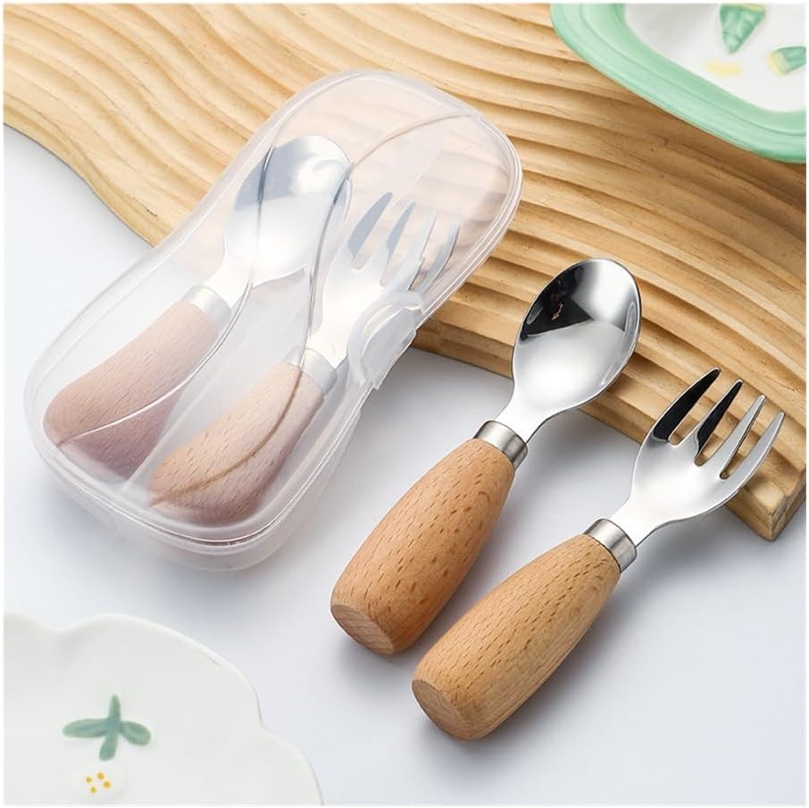 Cooking Spoons 2-Piece Set of Stainless Steel Spoons, Wooden Handles Cutlery for Home Use