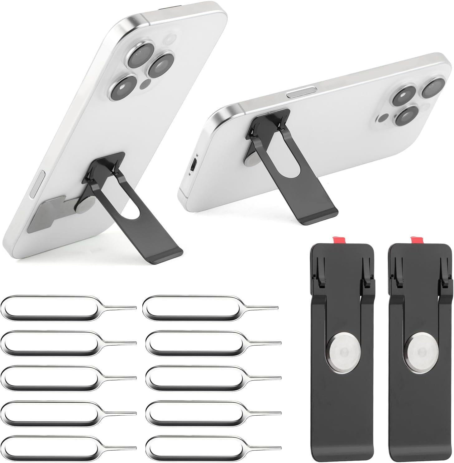 HONUTIGE 2 Pack Phone Kickstand, Metal Phone Stand for Desk, Slim Adjustable Phones Holder with 10 Pcs Sim Card Removal Tool