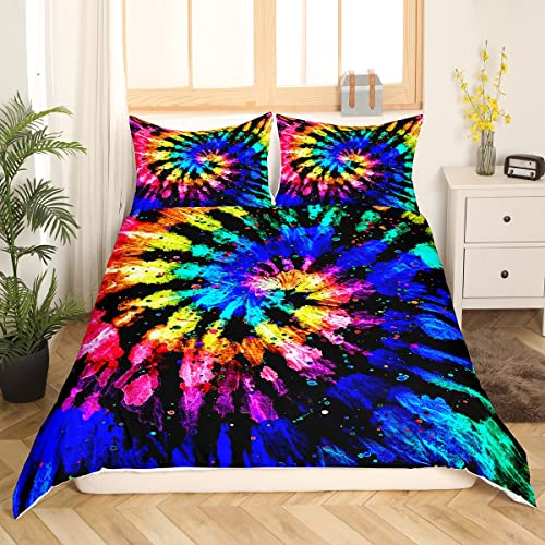 Tie Dye Bedding Set Boho Hippie Tie Dye Duvet Cover Set For Kids Boys Girls Teens Watercolor Marble Comforter Cover Rainbow Psychedelic Swirl Bedspread Cover Bedroom Decor Quilt Cover King Size #TOP2