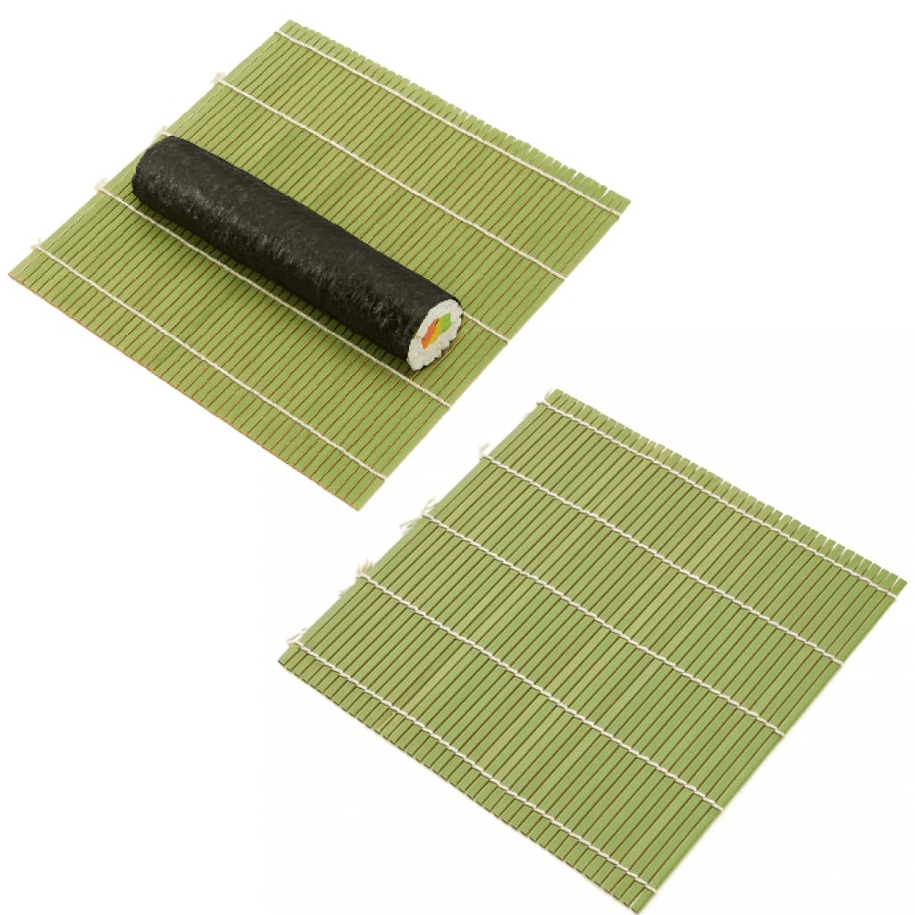 JapanBargain, 2-Pack Bamboo Sushi Rolling Mats, Square Traditional Makisu Rollers for Sushi Making, Natural Bamboo, Durable and Reusable, 9.5" x 9.5"