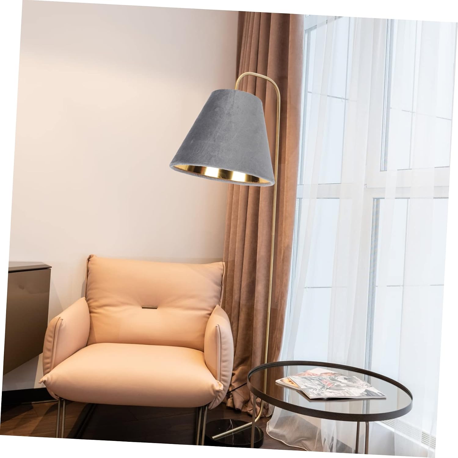 Chic Velvet Lamp Shade Gold Lining Multi-function Cloth Cover for Desk Bedside and Table Lamps and Stylish Home Decor Accessory Light Gray