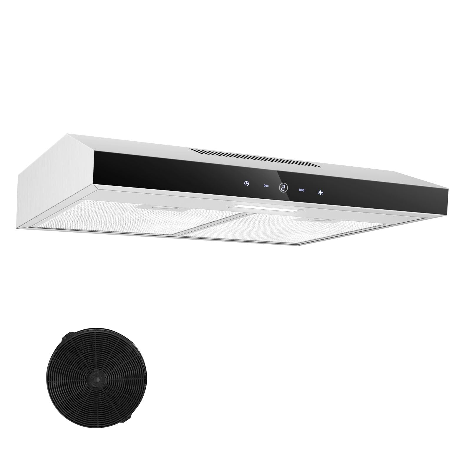 TopStrong Dunstabzugshaube 60cm Unterbau Umluft Abluft mit CF-K Aktivkohlefilter 201 m³/h Edelstahl 3 Stufen Soft Touch