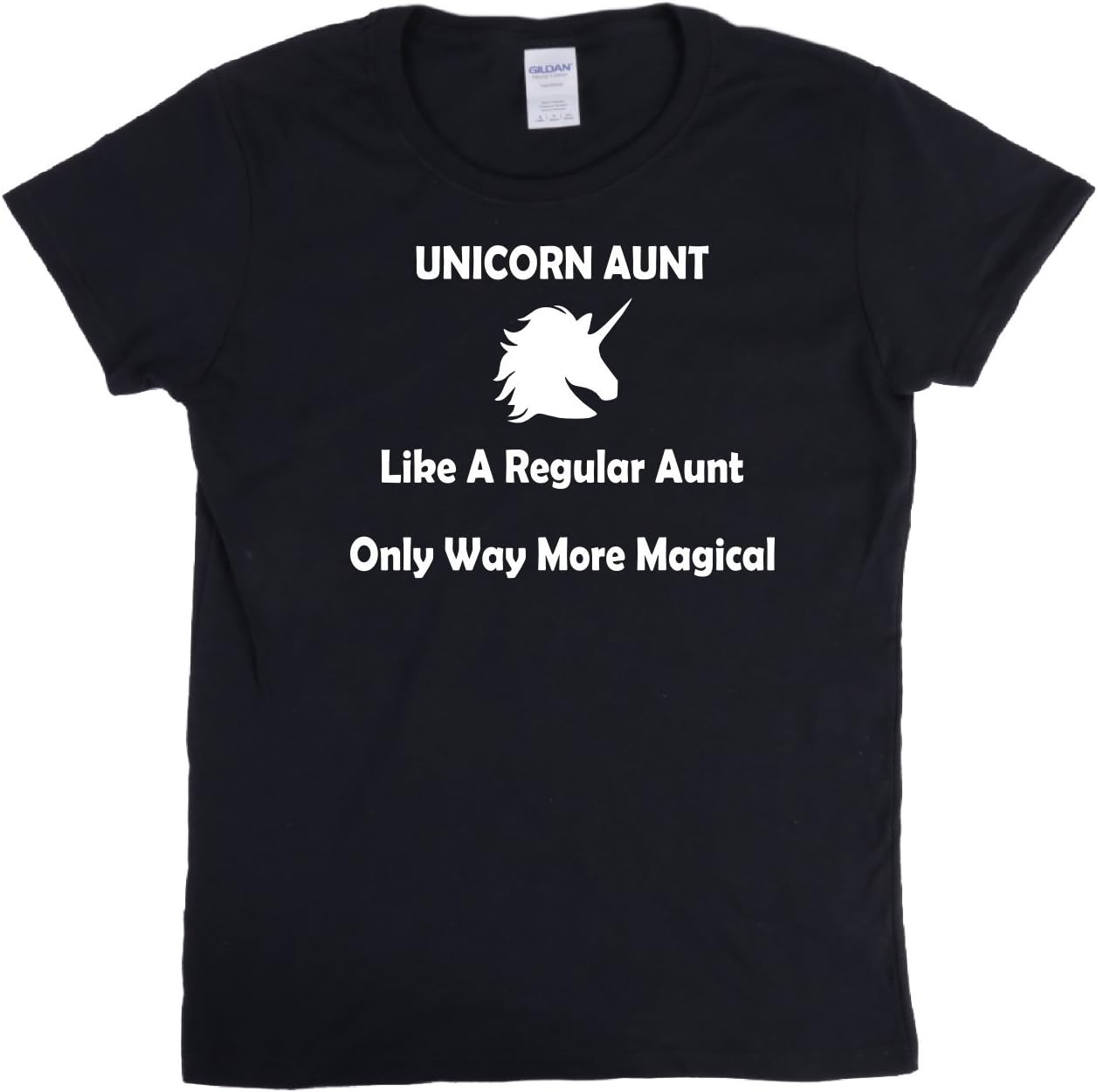 Ladies T Shirt Unicorn Aunt Like A Normal Aunt Only Way More Magical Christmas Birthday Gift (Black, Large)