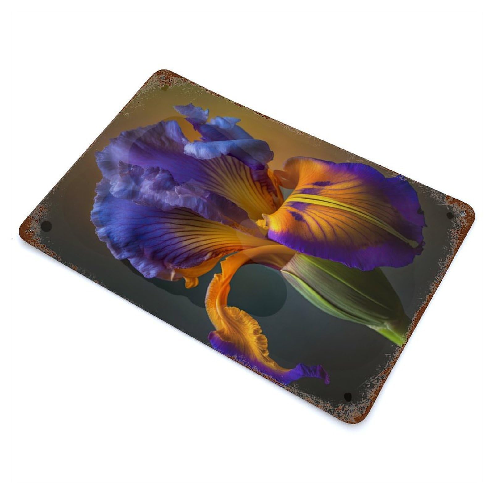 Vintage Metal Tin Sign Blooming Iris 11.8"x7.9", Industrial Home Decor for Farmhouse, Kitchen And Entryway Decor
