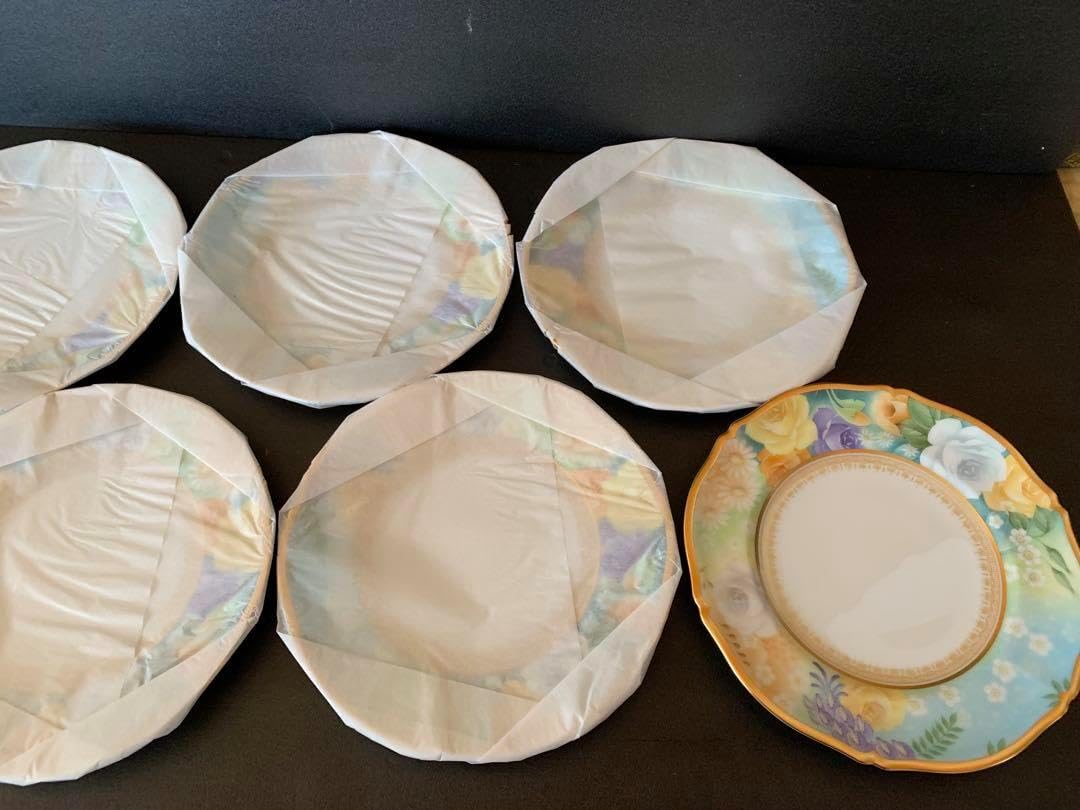 希少品　大倉陶園　花園　プレミアムブルー　ケーキ皿　6枚セット 希少品 大倉陶園 花園 プレミアムブルー ケーキ皿 6枚セット