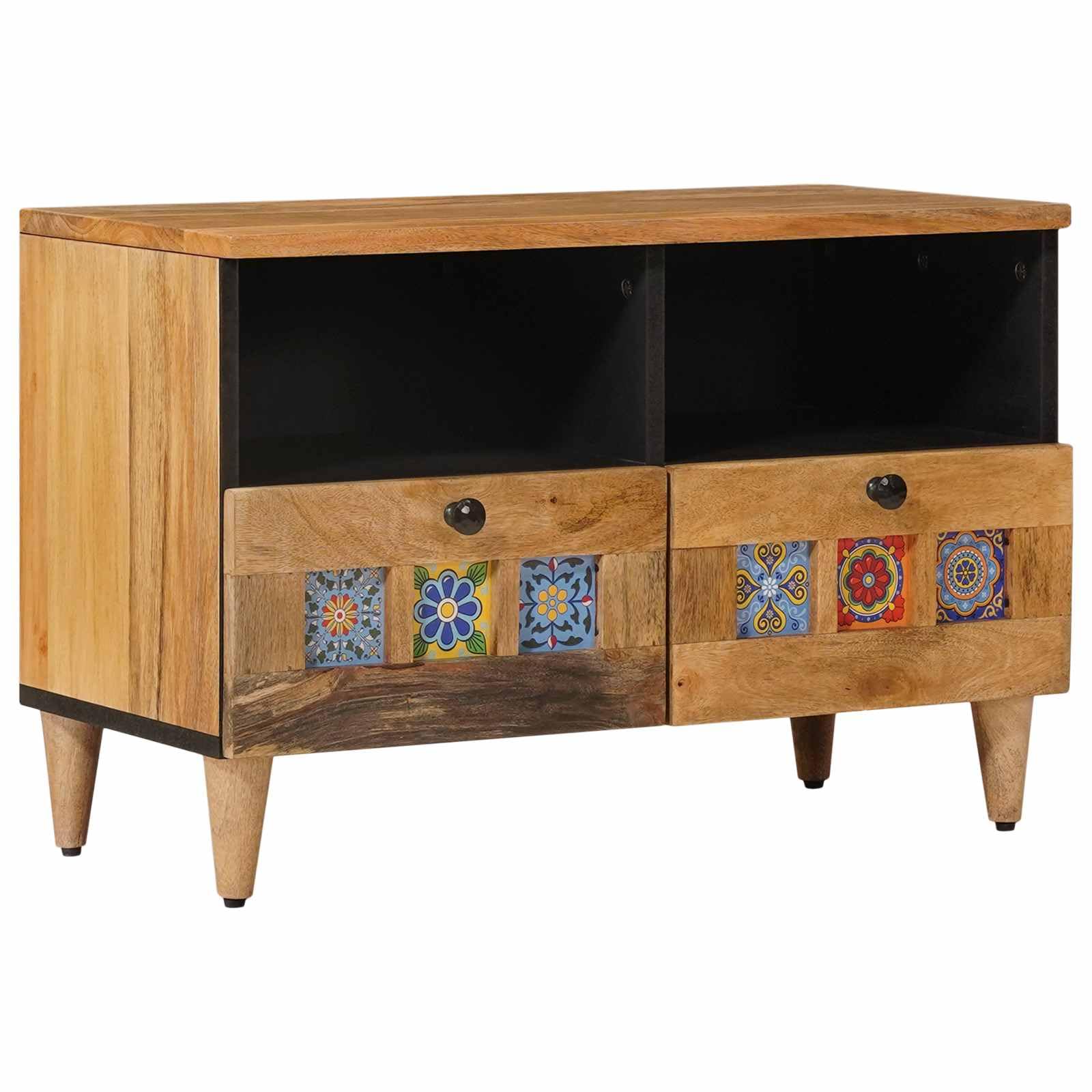 Hothingwell Szafka pod telewizor 70x33x46 cm lite drewno mango, nowoczesna szafka z półkami i szufladami, przechowywanie do salonu, współczesny design, wymagany montaż