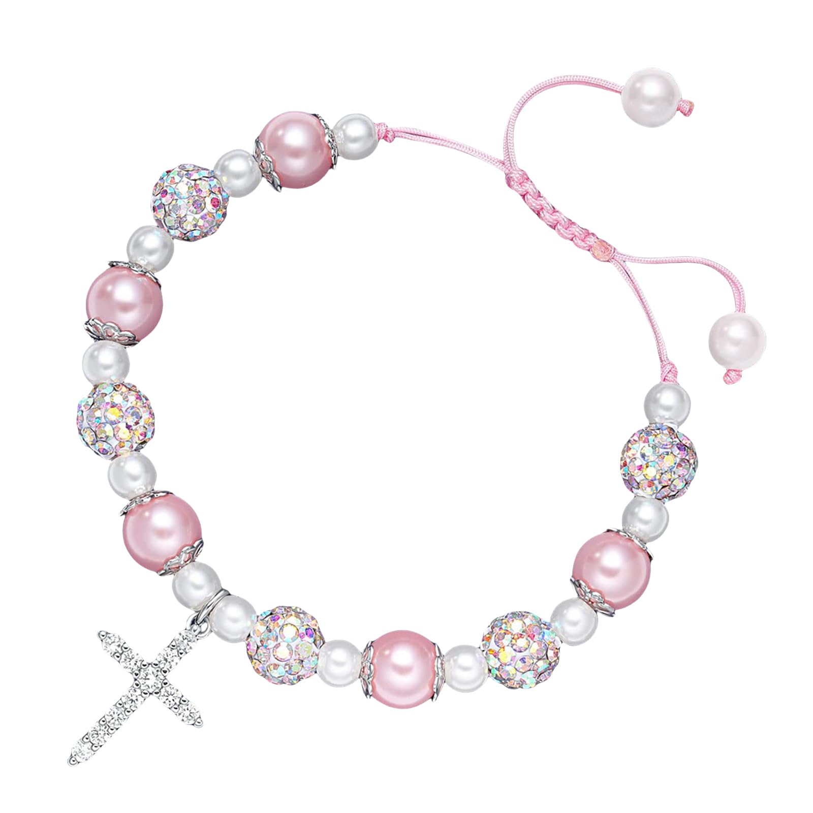 Toplstud Regalo per cresima e comunione per ragazze, regalo di compleanno e Pasqua per bambini, braccialetto con perline in acciaio inossidabile, gioielli religiosi da regalare per ragazze, 20