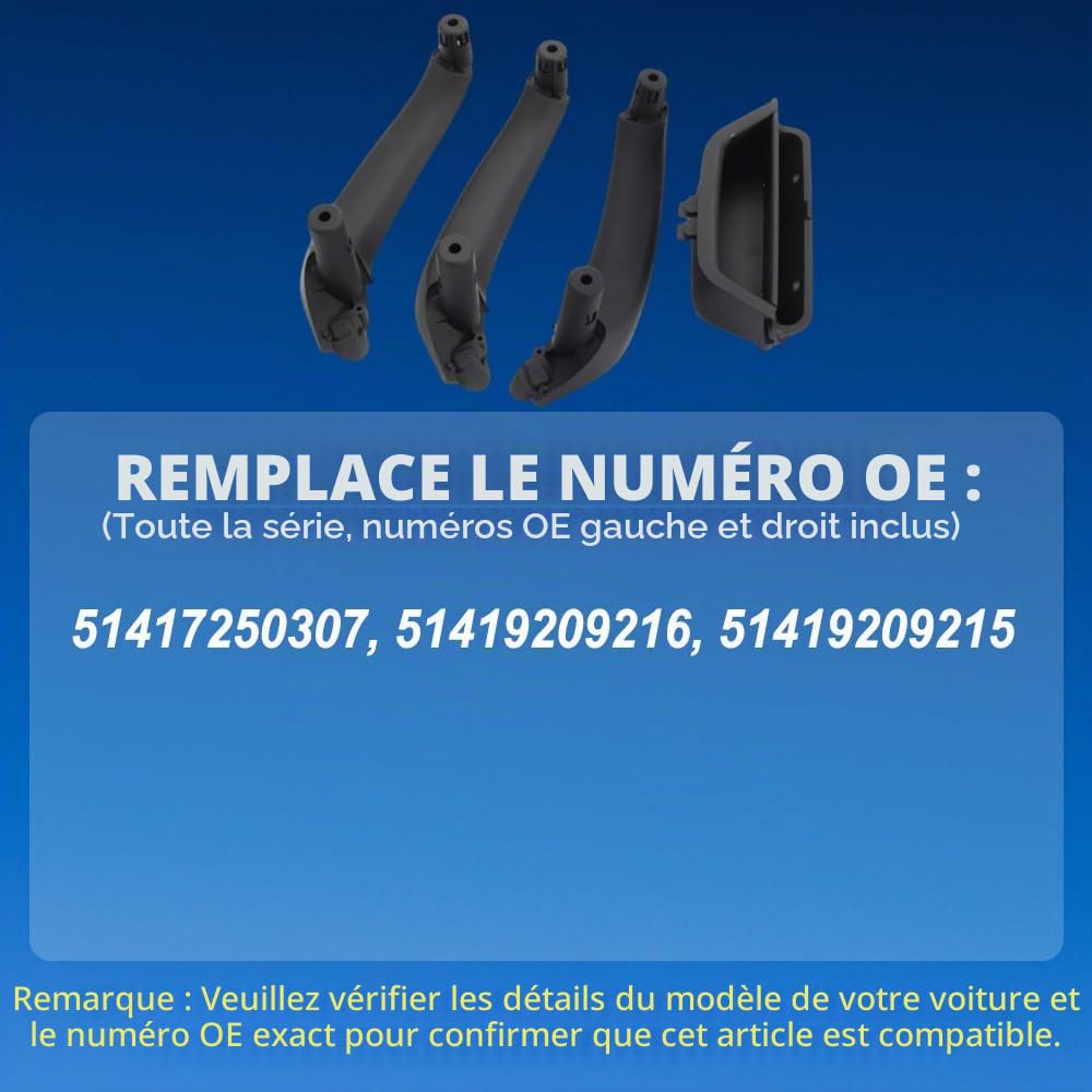 Poignée de porte intérieure de voiture de rechange compatible avec BMW X3 F25 X4 F26 2010-2017 51417250307 51419209216 51419209215 modèles d'entraînement à poignée droite