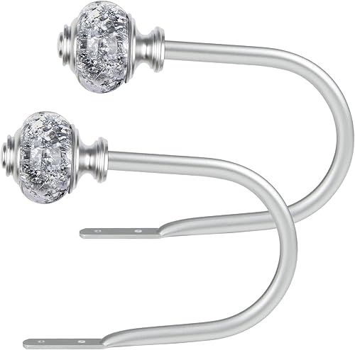 Miniatura 1 de Paquete de 2 soportes plateados para cortinas, alzapaños decorativos para cortinas, ganchos para pared con remates translúcidos (6.1 pulgadas de
