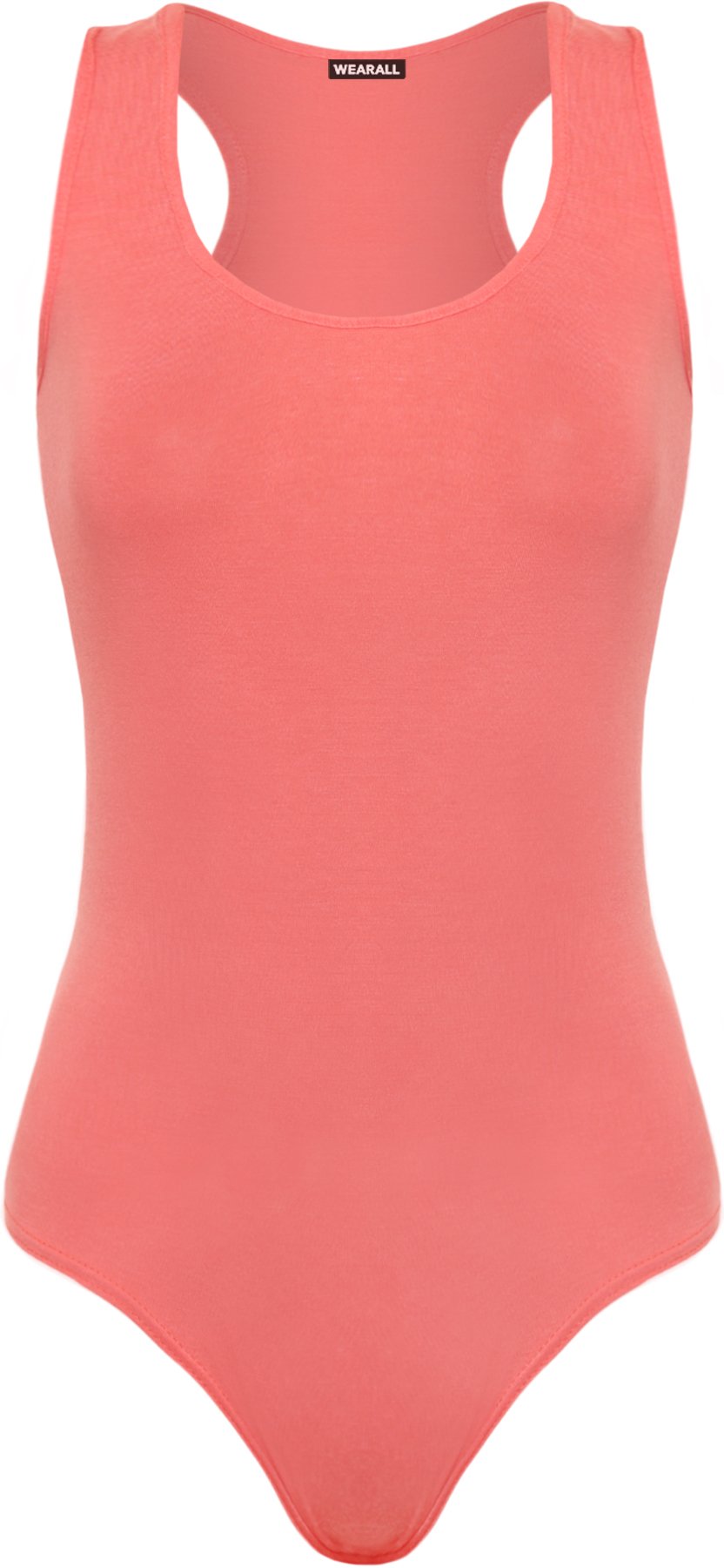 WearAll Womens Sleeveless Racer Back Ladies Stretch Bodysuit Leotard Vest Top - Coral - 8-10