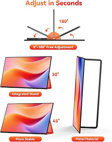 Miniatura 6 de HotYeah Monitor portátil, 18.5 pulgadas, 1080P, 100 Hz, 125% sRGB, monitor para computadora portátil, USB-C, HDMI, pantalla externa, HDR FreeSync