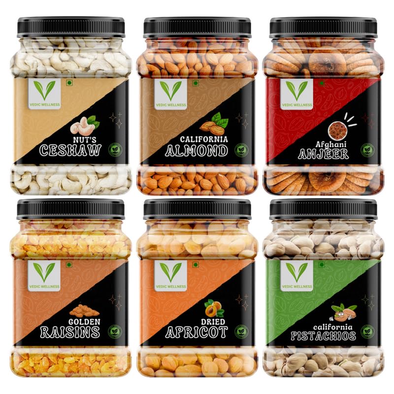 VEDIC WELLNESS Combo Pack of Cashew, Raisins, Almond, Apricot, Pista Or Anjeer Dried Fruits Naturally Sweet and Tasty Snack | Healthy Mix Dry Fruits and Nuts for Every Occasion (250 Gm Each) (B0CHPGSX39) Amazon Price History, Amazon Price Tracker