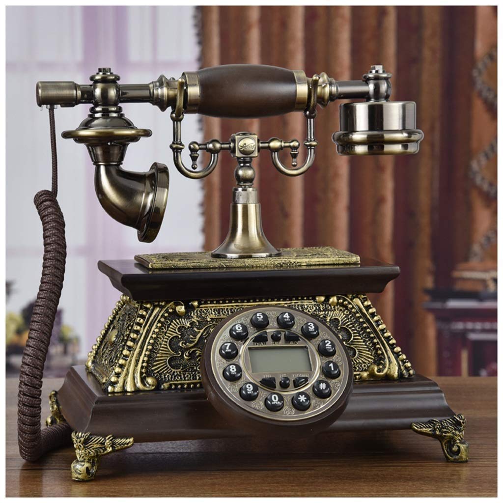 Antyczny brąz Podświetlana tkanina Przewodowy telefon głośnomówiący Europejski Retro Drewno Obrotowy Staromodny Salon Dom Amerykański Telefon stacjonarny