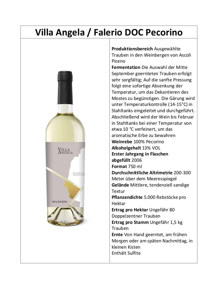 Villa Angela Falerio DOC Pecorino Italienischer Weißwein 6 flaschen 75 cl.