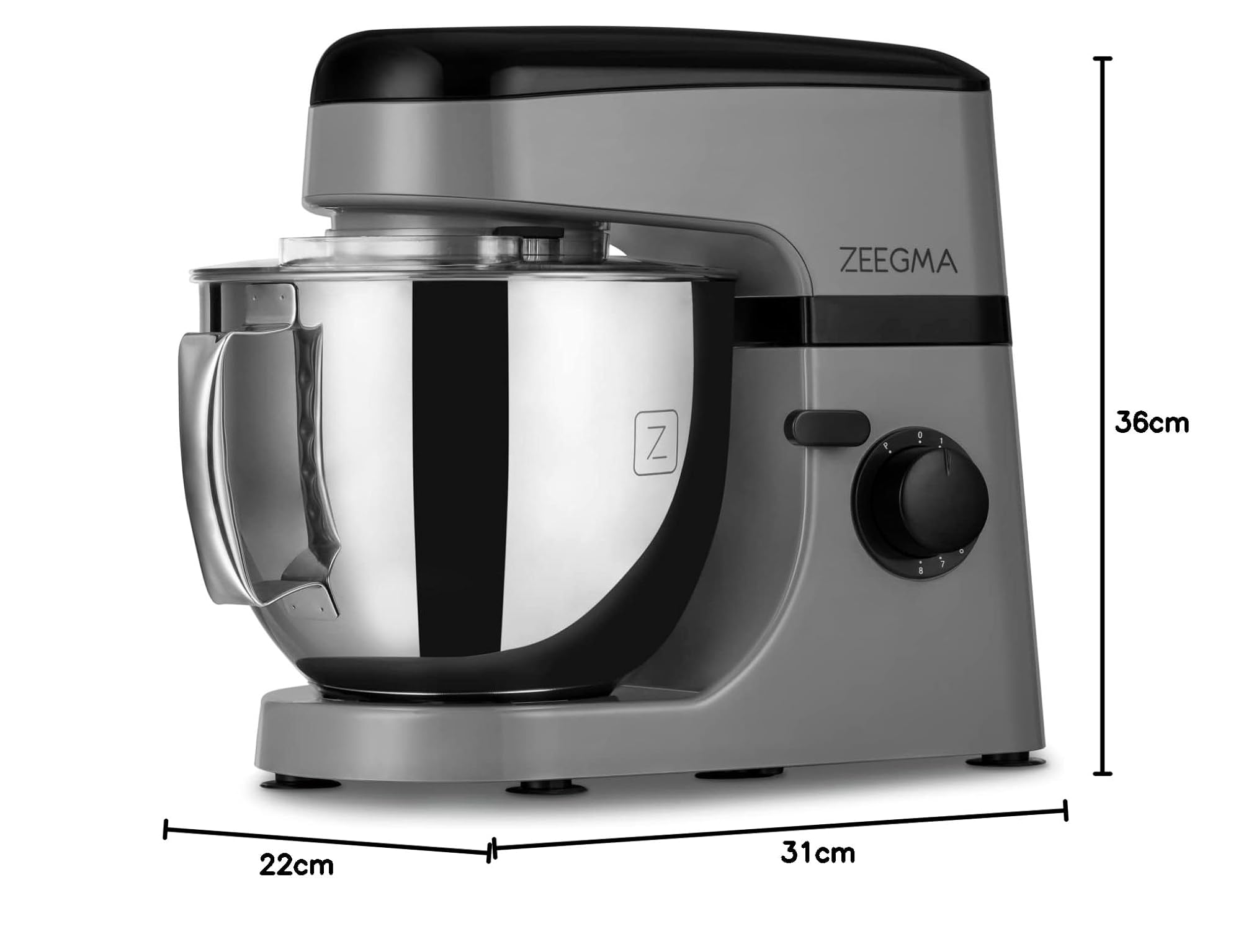 ZEEGMA Planeet MIX Impastatrice da 1800 W, robot multifunzione con ciotola da 5 l, con manico e coperchio, 8 velocità, incluso pannello touch a 3 pezzi