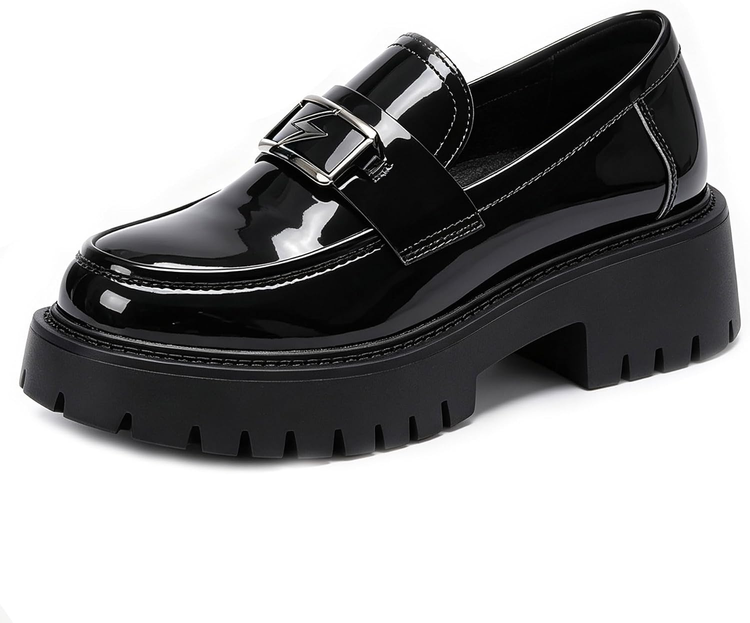 Men's Patent Leather Platform Penny Loafers Classic Slip-on Lug Sole Business Dress Shoes with Metal Horsebit Detail Daily Non-Slip Shock Absorbing Casual Shoes