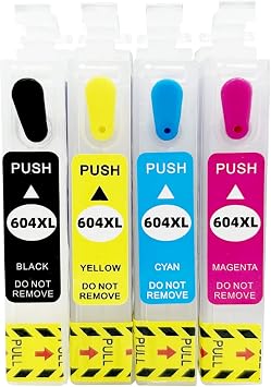 Empty 604XL Refillable Ink Cartridges, 1 Set | Compatible with XP-2200 XP-2205 XP-3200 XP-3205 XP-4200 XP-4205 WF-2935 WF-2930 WF-2910 WF-2950 Printer