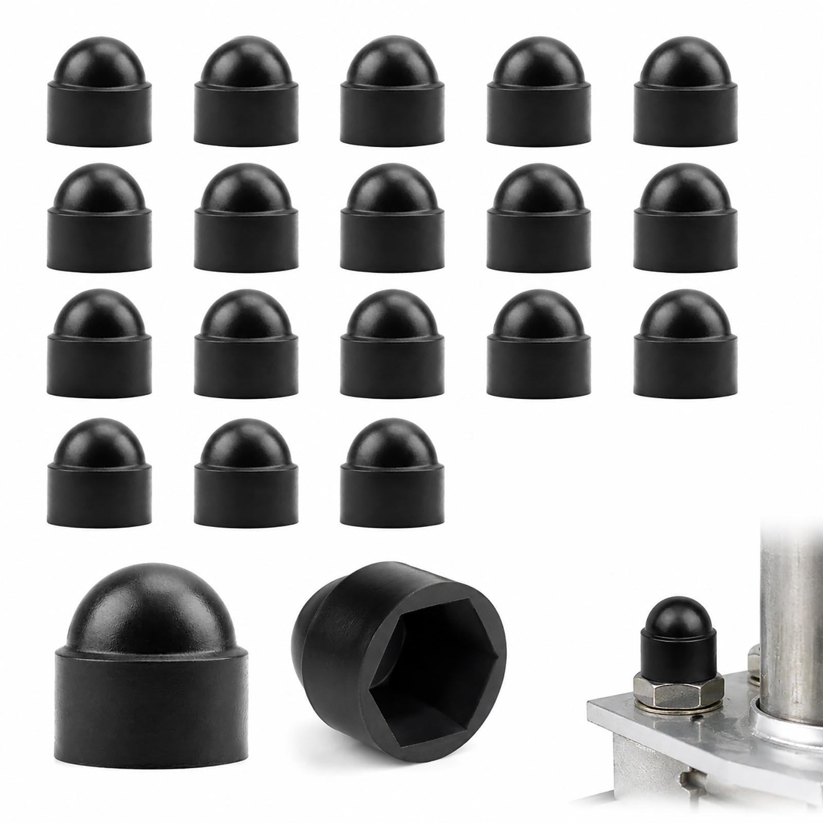 Cordial Mart 20 Pack M12 Black Plastic Hex Nut Bolt Covers