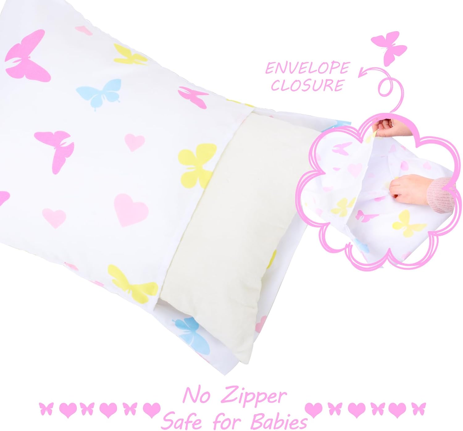 UOMNY Toddler Pillowcases for Girls 13X18 12x16 14x19 Butterfly Baby Pillow Case 2 Pack Small Pillow Covers for Travel Pillow Purple White