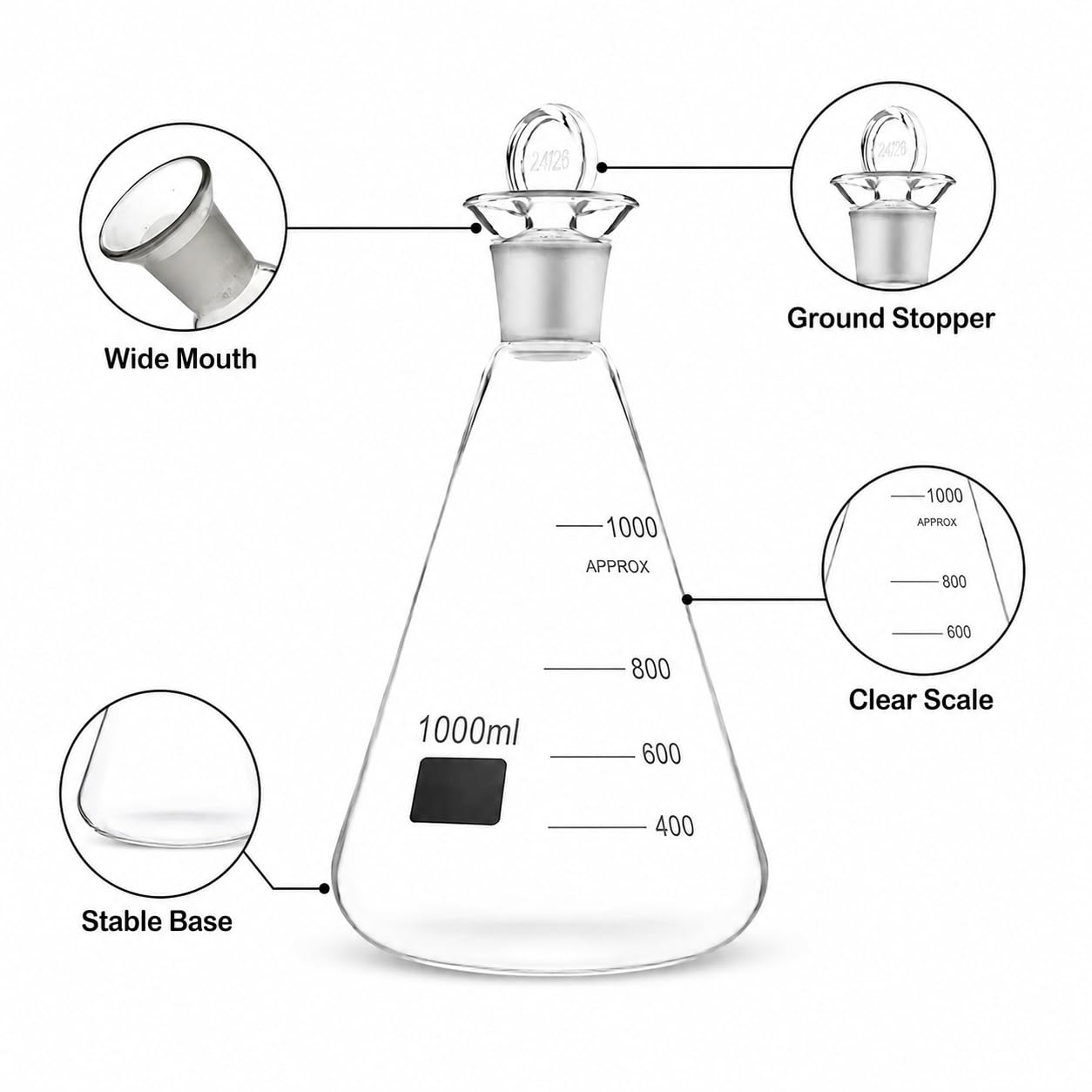 Jodzahlkolben mit Wasserverschluss Glasstopfen Laborware-3000ml 24#