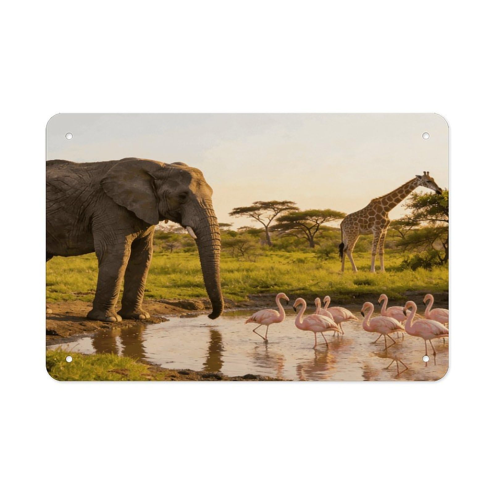 Fodpand Style Elephant, Flamingo, Giraffe Wall Art Metal Tin Signs Bar Metal Tin Sign Wall Decor For Home Living Room Bedroom Toilet Hotel Halloween Decor Gifts 7.9X 11.8 Inch