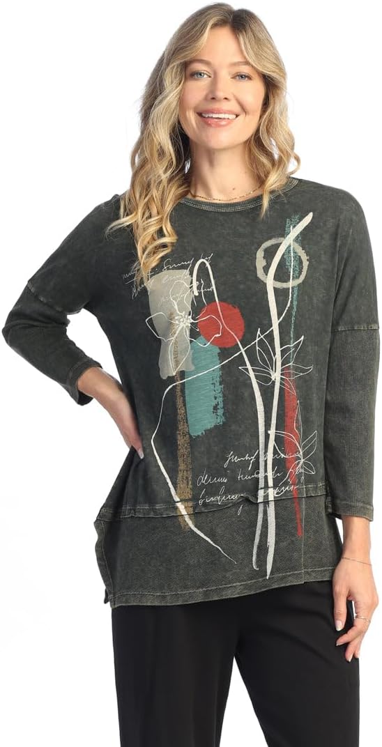 Jess & Jane Women's Mineral Washed Cotton Dolman Sleeve Cotton Tunic