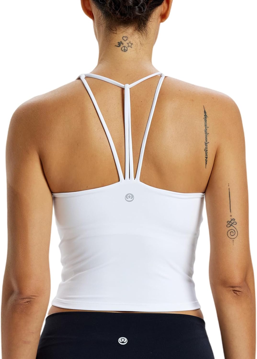 Strappy Back Crop Tank Tops for Women U Neck Multi-Strap Open Back Cami Sports Bra Light Support Workout Bralette