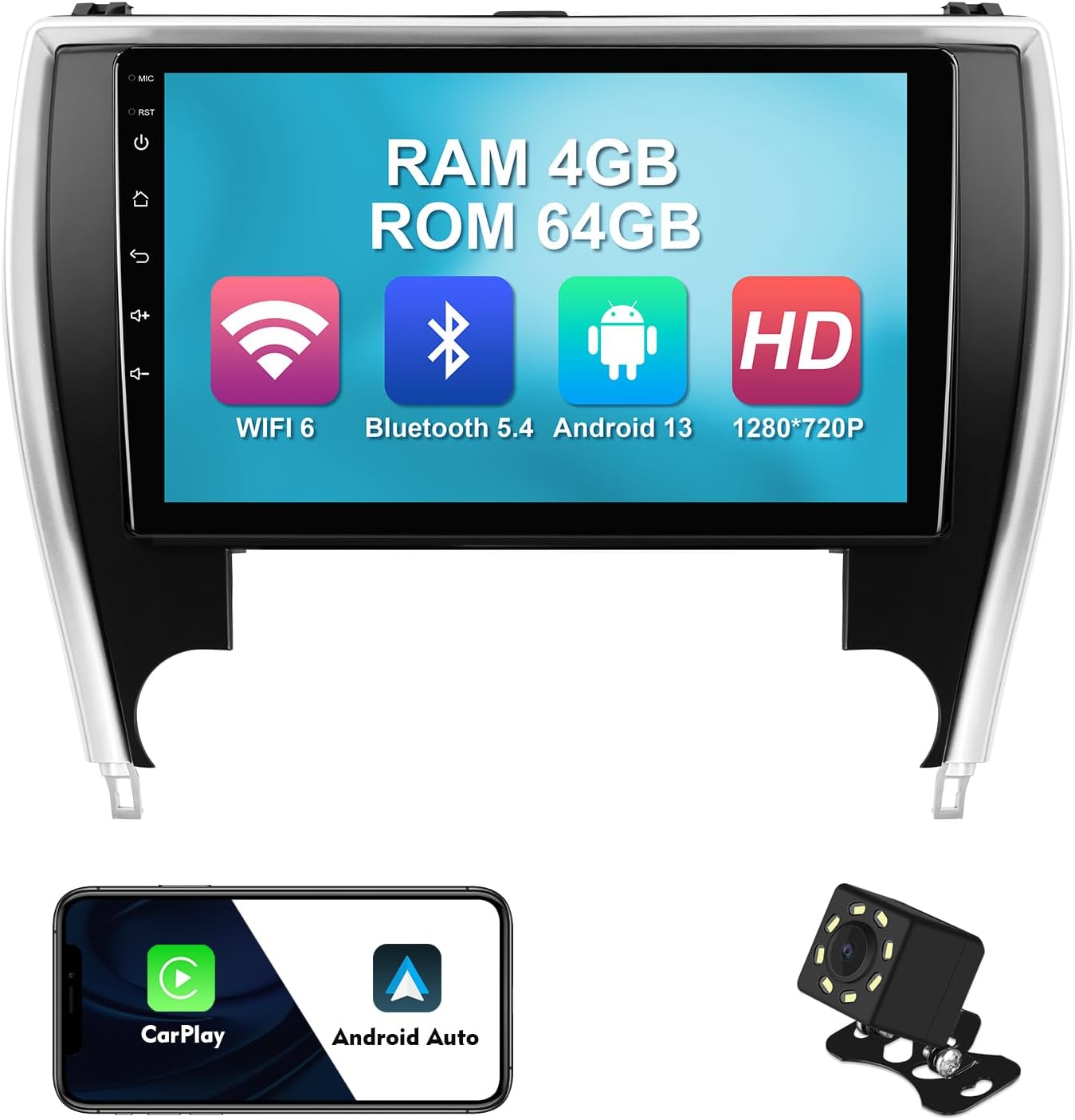 2+32G 10.1-inch Android 12 Car Stereo for Toyota Camry 2015-2017 IPS Touchscreen Screen Car Radio with Carplay & Android Auto Support Backup Camera GPS FM Navi BT SWC