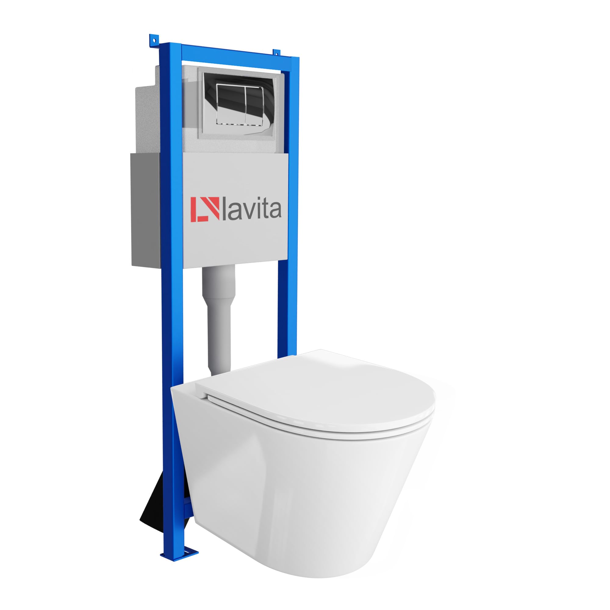 Lavita LAV 101 Elementi a parete per WC 40cm + WC sospeso a parete a fondo profondo GALVE Bianco senza brida + Piastra di comando LAV 200.1.2 Cromato | Set completo | Cassetta di scarico a incasso |