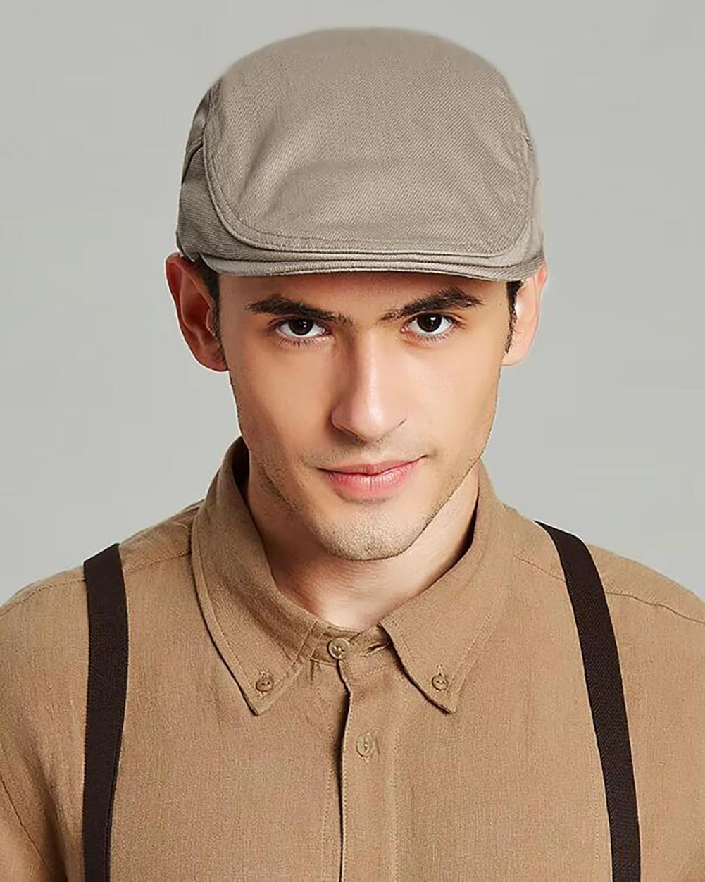 XYIYI Khaki Mens Cotton Newsboy Cap Flat Ivy Gatsby Driving Hat
