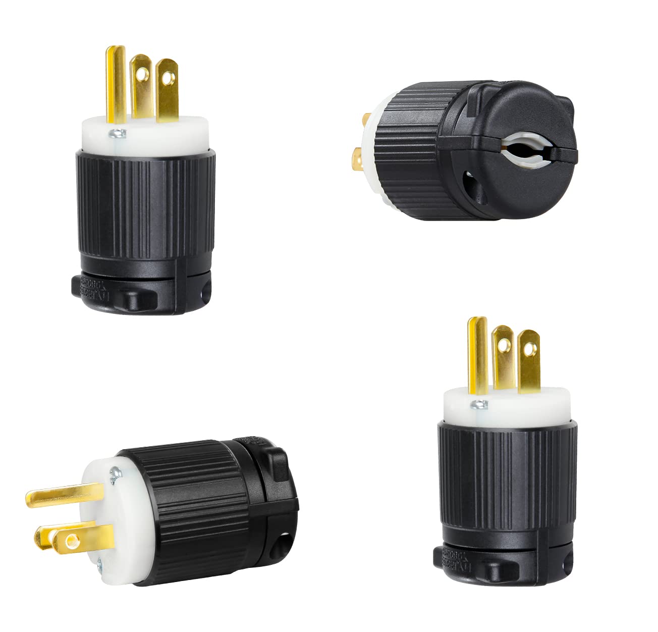 4-Pack 15 Amp 125 Volt, UL Listed NEMA 5-15P Male Electric Plugs, Extension Cord Ends Replacement, 2 Poles 3-Prong 3-Wire Connector