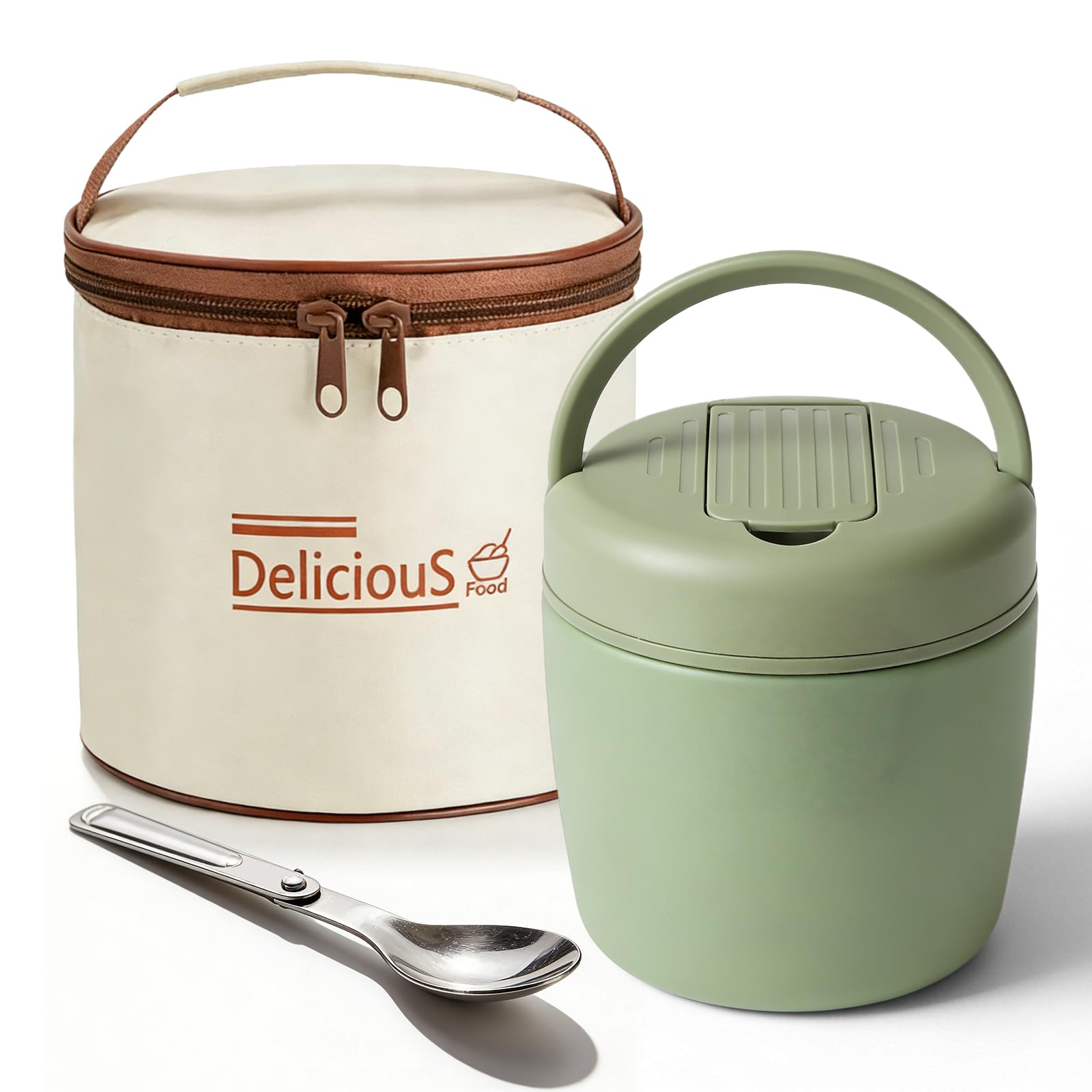 Contenitore termico per alimenti, 1200 ml: contenitore termico a doppia parete, in acciaio inox, a prova di perdite, con coperchio, termico, per ufficio, scuola, attività all'aperto (verde